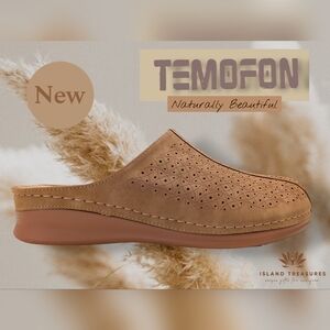 New Temofon Women Sz US 10|EU 41 Tan Breathable Cutout Tan Mules Cushion Footbed
